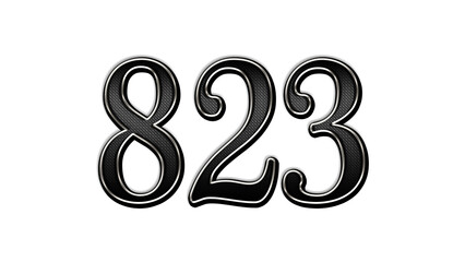 Obraz premium black metal 3d design of number 823 on white background.