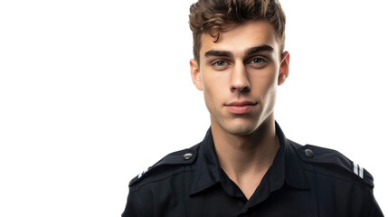 Obraz premium A police officer caucasian american young man on white background 