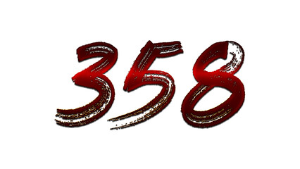 3D blood red number design of 358 on white background.
