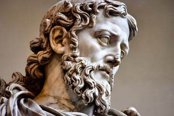 Retrato detalle de una cara de una estatua de mármol. Generado con IA