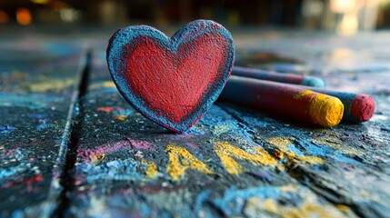 Fototapeta premium Colorful heart shaped chalk on vibrant surface