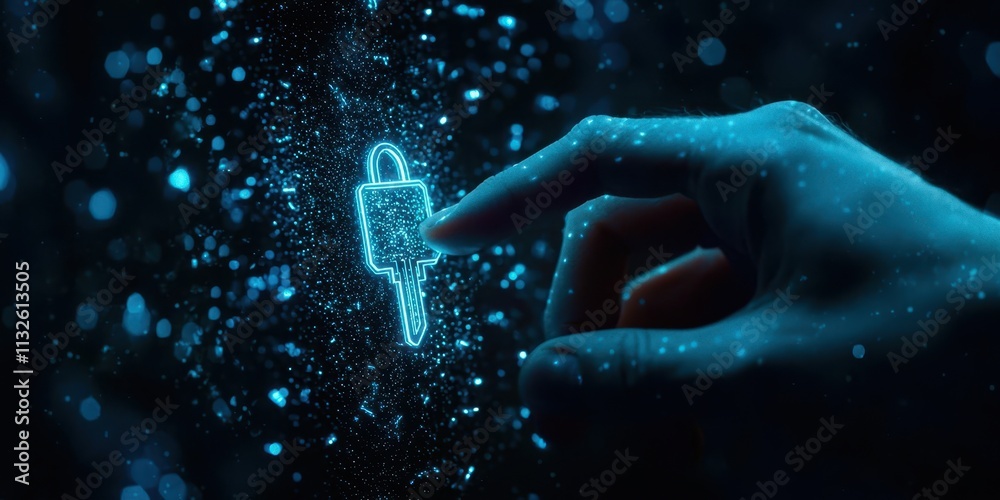 Poster Hand is pointing at a key on a screen