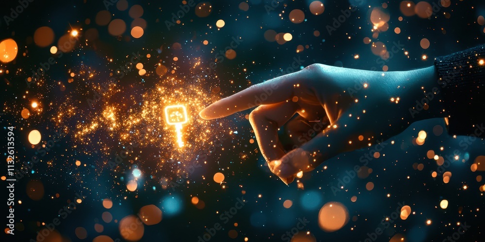 Poster Hand pointing to a key on a screen