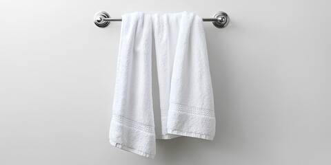 White towel is hanging on a towel rack