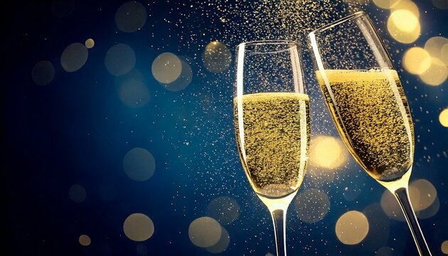 Two glasses of champagne and a bottle for a celebration