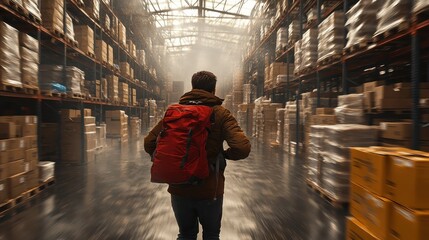 Warehouse manager overseeing inventory process focus on professional in action, realistic, Multilayer, busy warehouse backdrop