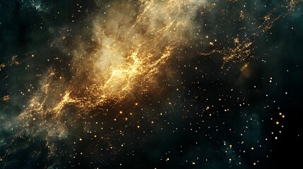 Fototapeta premium Digital waves of luminous particles in motion, glowing in shades of gold and silver against a dark backdrop. 