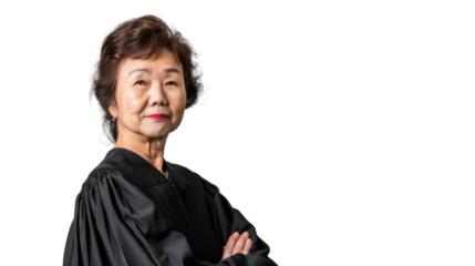 Asian senior female judge on white background
