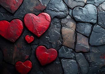 Obraz premium A Group of Red Hearts on a Black Surface for a Bold Romantic Touch.