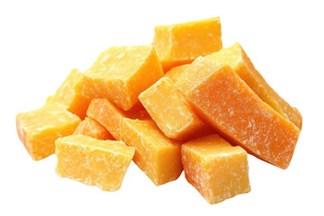 Cubes of cheddar cheese isolated on white