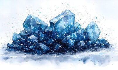 Obraz premium A cartoon illustration shows sparkling snow and crystals under magical starry lights