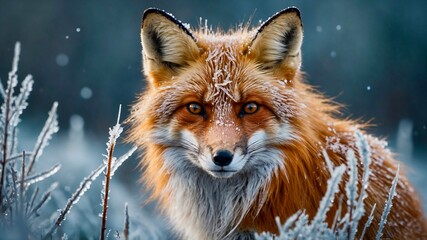 Obraz premium Frosted Elegance: A Fox's Winter Gaze
