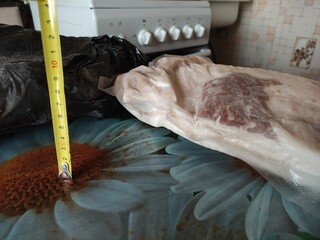 Pieces of lard in a bag in the kitchen