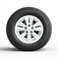 Obraz premium Elegant Steel Wheels with Detailed Grooves and Polished Hubcap on White Background - Photorealistic Automotive Design