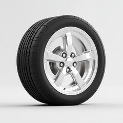 Sleek Deep Dish Wheels - High-Gloss Silver Finish with Rivet Detailing on White Background | 3D Render Photorealistic