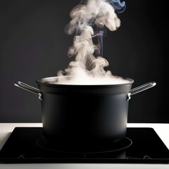 Black pot with steam coming out of it