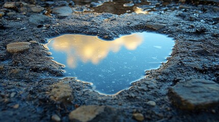 Fototapeta premium Heart-shaped puddle reflecting nature