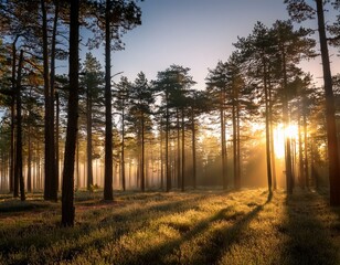 Fototapeta premium pine forest white sunrise