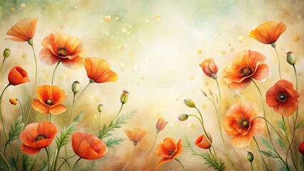 Fototapeta premium A Delicate Watercolor Painting of Orange Poppies in a Soft, Sunlit Field