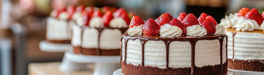 Delicious Strawberry Chocolate Cakes in Bakery Display