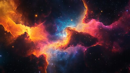 Fototapeta premium Vibrant cosmic nebula cloud with stars in a colorful galaxy – stunning starry night universe background for astronomy and space-themed designs