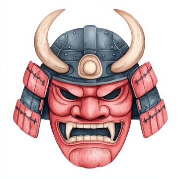 recommend clip art: Watercolor Samurai Mask Oni Menpo Japanese Culture Illustration Art