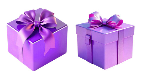Obraz premium A beautifully wrapped gift box with an elegant ribbon and bow, displayed on a clean white background. The gift box has a luxurious and festive design, isolate background