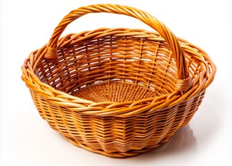 Obraz premium Empty Wicker Basket, Aerial View, White Background, Drone Photography, Rustic, Handmade, Texture, Craft, Home Decor, Spring, Summer