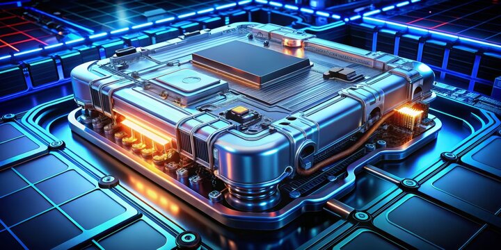 EV Power Control Module: High-Voltage System, Electric Vehicle, Automotive Technology, Medium Shot Photography