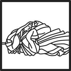 線画正方形シンプル百人一首　大弐三位