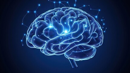 Blue neural pathways of a brain amongst stars
