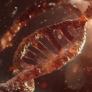 Artistic representation of a reddish DNA helix