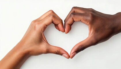 Obraz premium Celebrating Love and Unity Diverse Hands Forming a Heart Shape Studio Setting Close-Up Perspective Emotional Connection
