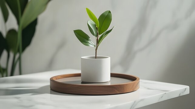 A glass desk featuring only a stylish desk organizer and a single green plant