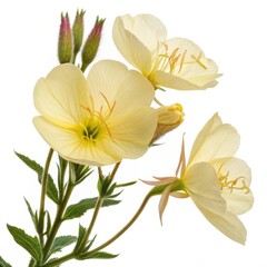 Obraz premium Soft yellow evening primrose flowers in full bloom showcasing delicate petals and buds