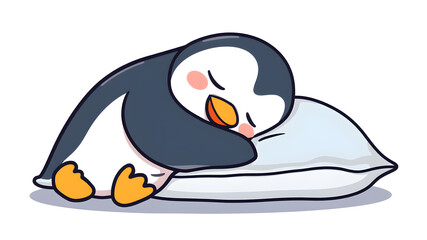 Obraz premium Cute Penguin Sleeping Hug Pillow Cartoon Vector Icon Illustration. Animal Icon Concept Isolated Premium Vector. Generative AI