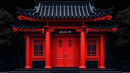 Fototapeta premium Surreal Chinese Architecture with Etched Design Elements