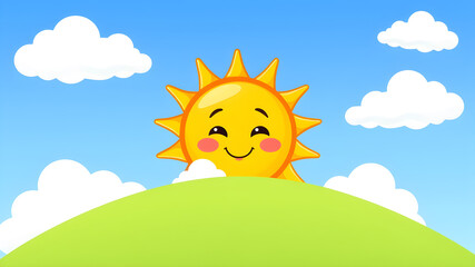 Fototapeta premium Cute Sun And Cloud Cartoon Vector Icon Illustration. Nature Icon Concept Isolated Premium Vector. Generative AI