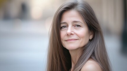 Obraz premium Woman with long hair is smiling