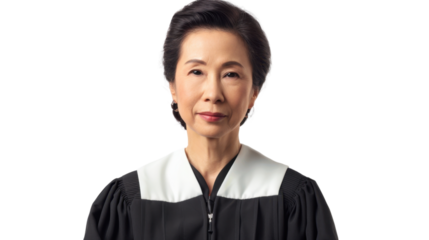 Asian middle age female judge on white background

