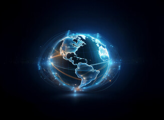 A glowing digital Earth,  network connections,  global communication, futuristic technology.