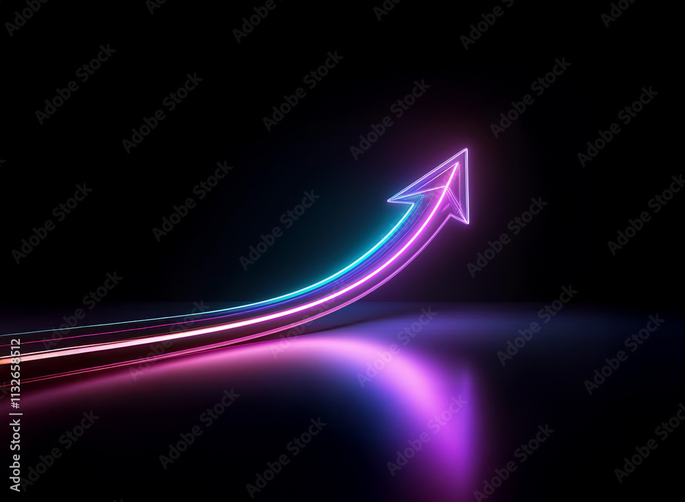 Poster a vibrant, upward-curving neon arrow glows against a dark background, symbolizing growth and progres