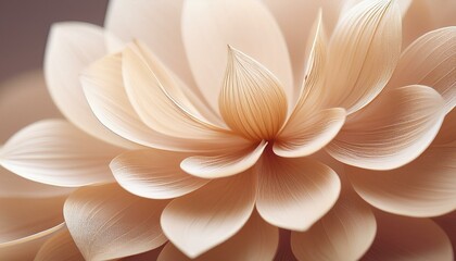 Fototapeta premium Macro photograph showcasing the intricate beauty of beige transparent flower petals and leaves perfect for use as a natural wallpaper or background.