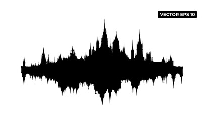 Naklejka premium A silhouette of a city skyline represented as a sound wave.