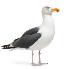 Fototapeta premium Seagull isolated on a white background, ideal for wildlife, ornithology, and nature design concepts.