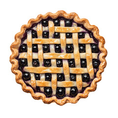 Traditional homemade blueberry pie with golden lattice crust and ripe blueberries, isolated on transparent background