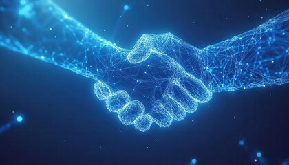 Digital Hands Clasped In Cybernetic Partnership