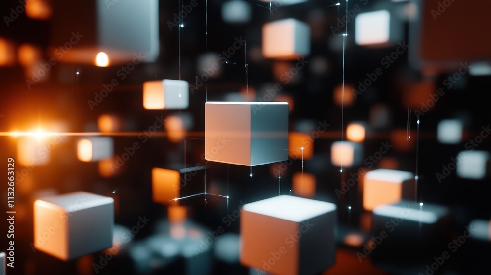 Aufkleber Abstract Floating Cubes Illuminated In Dark Space