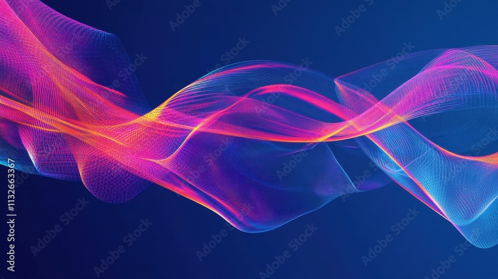 Poster abstract colorful waves flowing dynamically across dark blue background