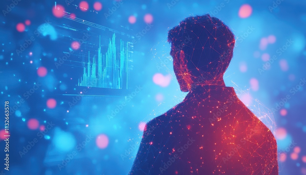 Poster Digital Businessman Analyzing Data Graphs On Screen